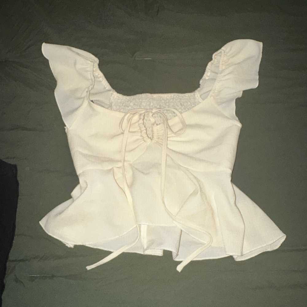 SHEIN Cream Ruffle Blouse